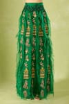 Buy_Anamika Khanna_Green Beads, Embroidery, Feathers Crew Neck Skirt Set _Online_at_Aza_Fashions