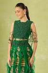 Shop_Anamika Khanna_Green Beads, Embroidery, Feathers Crew Neck Skirt Set 