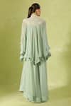 Shop_Anamika Khanna_Blue Chiffon Embroidery Mandarin Collar Pale Tunic And Sharara Set _at_Aza_Fashions