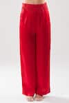 Anamika Khanna_Red Embroidery V-neck Draped Top And Pant Set _Online_at_Aza_Fashions