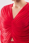 Shop_Anamika Khanna_Red Embroidery V-neck Draped Top And Pant Set 