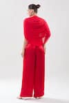 Shop_Anamika Khanna_Red Embroidery V-neck Draped Top And Pant Set _at_Aza_Fashions