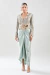 Shop_Anamika Khanna_Multi Color Silk Sequins, Embroidery V-neck Paisley Jacket And Draped Skirt Set _Online_at_Aza_Fashions