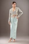 Buy_Anamika Khanna_Multi Color Silk Sequins, Embroidery V-neck Paisley Jacket And Draped Skirt Set _at_Aza_Fashions