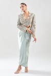 Shop_Anamika Khanna_Multi Color Silk Sequins, Embroidery V-neck Paisley Jacket And Draped Skirt Set 