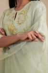 Shop_One Not Two_Green Silk Organza Sequins Embroidered Dupatta _Online_at_Aza_Fashions