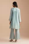 Shop_One Not Two_Blue Silk Organza, Satin Embroidery, Sequins V-neck Floral Applique Kurta Set _at_Aza_Fashions
