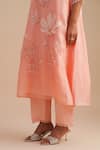Shop_One Not Two_Pink Silk, Organza Sequins, Beads V-neck Floral Applique Kurta Set _Online_at_Aza_Fashions