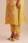 Buy_One Not Two_Yellow Silk, Organza Sequins, Beads V-neck Floral Applique Kurta Set _Online_at_Aza_Fashions