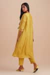 Shop_One Not Two_Yellow Silk, Organza Sequins, Beads V-neck Floral Applique Kurta Set _at_Aza_Fashions