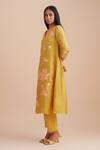 Shop_One Not Two_Yellow Silk, Organza Sequins, Beads V-neck Floral Applique Kurta Set _Online_at_Aza_Fashions