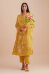 Buy_One Not Two_Yellow Silk, Organza Sequins, Beads V-neck Floral Applique Kurta Set _at_Aza_Fashions
