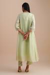 Shop_One Not Two_Green Silk, Organza, Crepe Sequins, Beads V-neck Floral Applique Kurta Set _at_Aza_Fashions