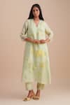 Buy_One Not Two_Green Silk, Organza, Crepe Sequins, Beads V-neck Floral Applique Kurta Set _Online_at_Aza_Fashions
