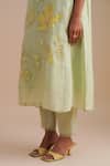 Shop_One Not Two_Green Silk, Organza, Crepe Sequins, Beads V-neck Floral Applique Kurta Set _Online_at_Aza_Fashions