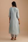 Shop_One Not Two_Blue Silk, Organza, Crepe Embroidery, Sequins V-neck Floral Applique Kurta Set _at_Aza_Fashions