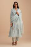 Buy_One Not Two_Blue Silk, Organza, Crepe Embroidery, Sequins V-neck Floral Applique Kurta Set _at_Aza_Fashions