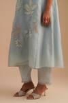 Shop_One Not Two_Blue Silk, Organza, Crepe Embroidery, Sequins V-neck Floral Applique Kurta Set _Online_at_Aza_Fashions