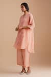 Shop_One Not Two_Pink Viscose, Organza, Silk Sequins, Beads V-neck Floral Embroidered Kurta Set _Online_at_Aza_Fashions