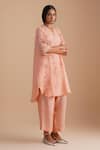 Buy_One Not Two_Pink Viscose, Organza, Silk Sequins, Beads V-neck Floral Embroidered Kurta Set 