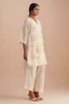 One Not Two_White Viscose, Organza, Silk Sequins, Beads Floral Hand Embroidered Kurta Set _Online_at_Aza_Fashions