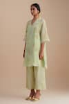 One Not Two_Green Viscose, Organza, Silk Sequins, Beads V-neck Floral Embroidered Kurta Set _Online_at_Aza_Fashions