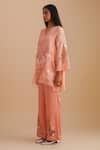 Buy_One Not Two_Pink Silk, Organza, Satin Embroidery, Sequins V-neck Floral Applique Kurta Set _Online_at_Aza_Fashions