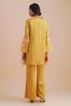 Shop_One Not Two_Yellow Silk, Organza, Satin Applique, Sequins V-neck Floral Kurta Set _at_Aza_Fashions