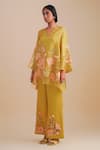 Buy_One Not Two_Yellow Silk, Organza, Satin Applique, Sequins V-neck Floral Kurta Set _Online_at_Aza_Fashions
