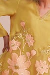 Shop_One Not Two_Yellow Silk, Organza, Satin Applique, Sequins V-neck Floral Kurta Set _Online_at_Aza_Fashions