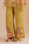 One Not Two_Yellow Silk, Organza, Satin Applique, Sequins V-neck Floral Kurta Set _at_Aza_Fashions