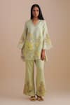 Buy_One Not Two_Green Silk, Organza, Satin Sequins, Beads, Embroidery Floral Applique Kurta Set _at_Aza_Fashions