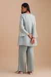 Shop_One Not Two_Blue Silk, Organza, Satin Sequins, Embroidery V-neck Floral Applique Kurta Set _at_Aza_Fashions