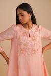 One Not Two_Pink Silk, Organza, Crepe Sequins, Beads Keyhole Neck Floral Applique Kurta Set _Online_at_Aza_Fashions