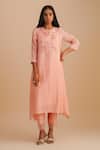 Buy_One Not Two_Pink Silk, Organza, Crepe Sequins, Beads Keyhole Neck Floral Applique Kurta Set _at_Aza_Fashions