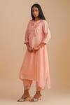 Buy_One Not Two_Pink Silk, Organza, Crepe Sequins, Beads Keyhole Neck Floral Applique Kurta Set 