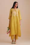 Buy_One Not Two_Yellow Silk, Organza, Crepe Sequins, Beads Keyhole Floral Applique Kurta Set _Online_at_Aza_Fashions