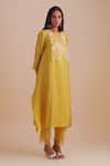 Shop_One Not Two_Yellow Silk, Organza, Crepe Sequins, Beads Keyhole Floral Applique Kurta Set _Online_at_Aza_Fashions