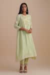 One Not Two_Green Silk, Organza, Crepe Embroidery, Sequins Round Floral Applique Kurta Set _Online_at_Aza_Fashions