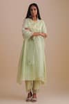 Buy_One Not Two_Green Silk, Organza, Crepe Embroidery, Sequins Round Floral Applique Kurta Set _at_Aza_Fashions