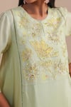 Shop_One Not Two_Green Silk, Organza, Crepe Embroidery, Sequins Round Floral Applique Kurta Set 