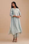 One Not Two_Blue Silk, Organza, Crepe Embroidery, Sequins Keyhole Floral Applique Kurta Set _Online_at_Aza_Fashions