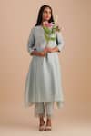 Buy_One Not Two_Blue Silk, Organza, Crepe Embroidery, Sequins Keyhole Floral Applique Kurta Set _Online_at_Aza_Fashions