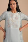 One Not Two_Blue Silk, Organza, Crepe Embroidery, Sequins Keyhole Floral Applique Kurta Set _at_Aza_Fashions