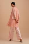 Shop_One Not Two_Pink Silk, Organza, Satin Sequins Collared Floral Applique Kurta Set _at_Aza_Fashions