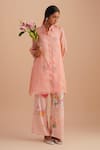 Buy_One Not Two_Pink Silk, Organza, Satin Sequins Collared Floral Applique Kurta Set _at_Aza_Fashions