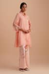 Buy_One Not Two_Pink Silk, Organza, Satin Sequins Collared Floral Applique Kurta Set _Online_at_Aza_Fashions