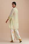 Shop_One Not Two_Green Silk, Organza, Satin Applique, Sequins Collared Floral Kurta Set _at_Aza_Fashions