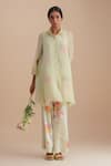 Buy_One Not Two_Green Silk, Organza, Satin Applique, Sequins Collared Floral Kurta Set _Online_at_Aza_Fashions
