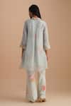 Shop_One Not Two_Blue Silk, Organza, Satin Embroidery, Sequins Collared Floral Applique Kurta Set _at_Aza_Fashions